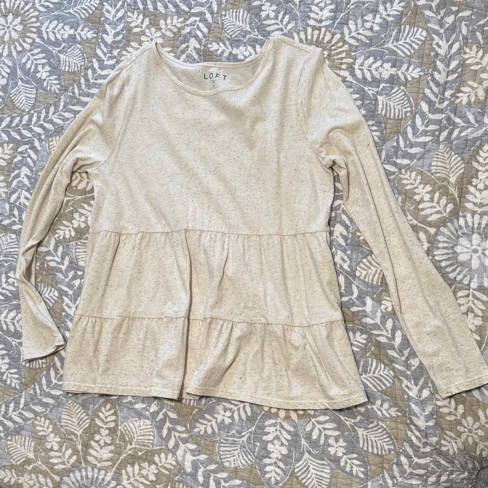 LOFT Cream Speckled Long Sleeve Top